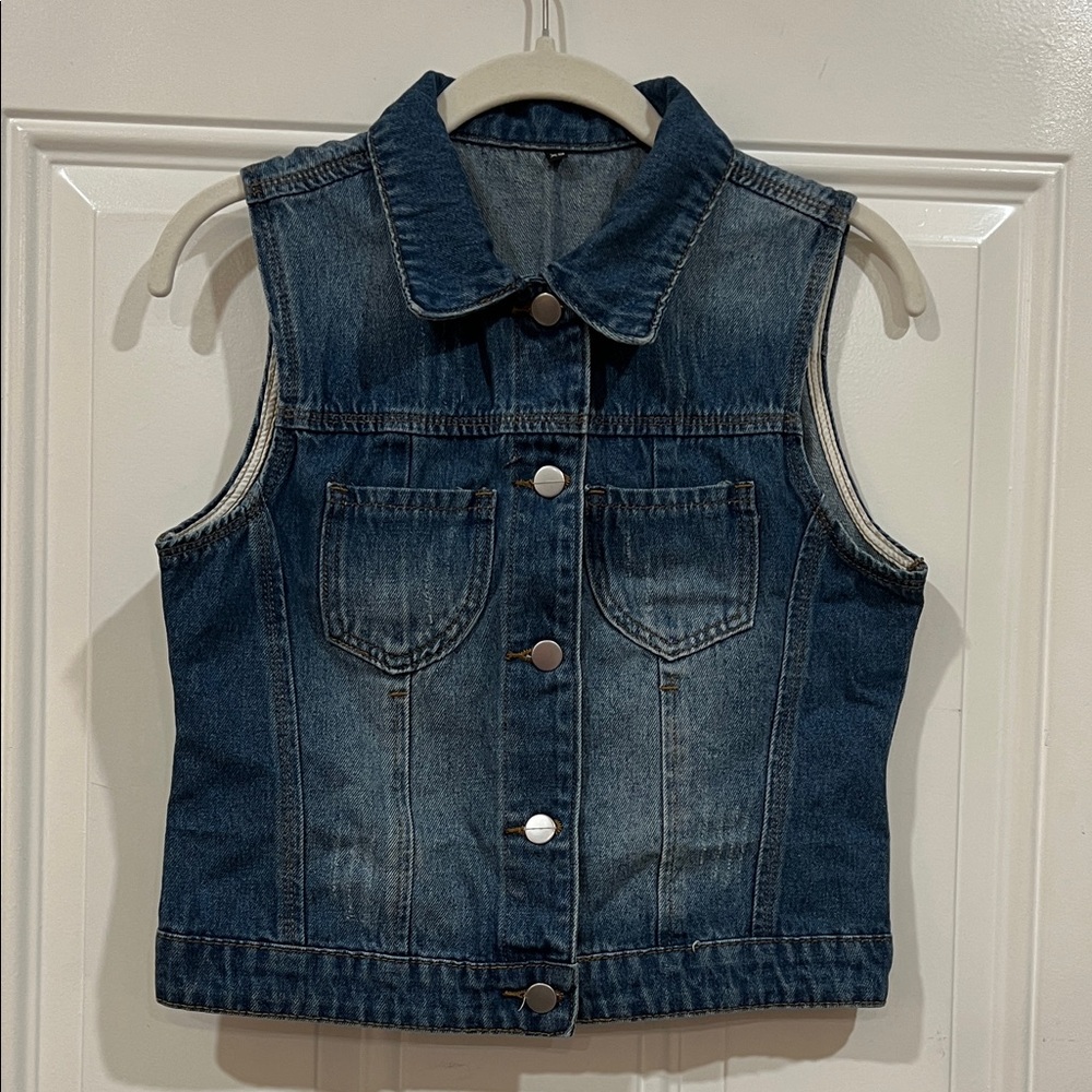 Classic Sleeveless Denim Vest - Dark Blue